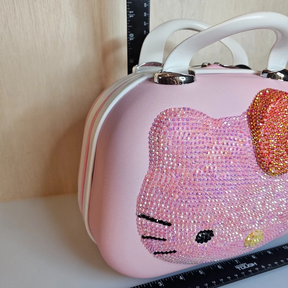 NEW HELLO KITTY Pink Water Diamond Makeup Travel Case Cosmetic Bag Hardshell